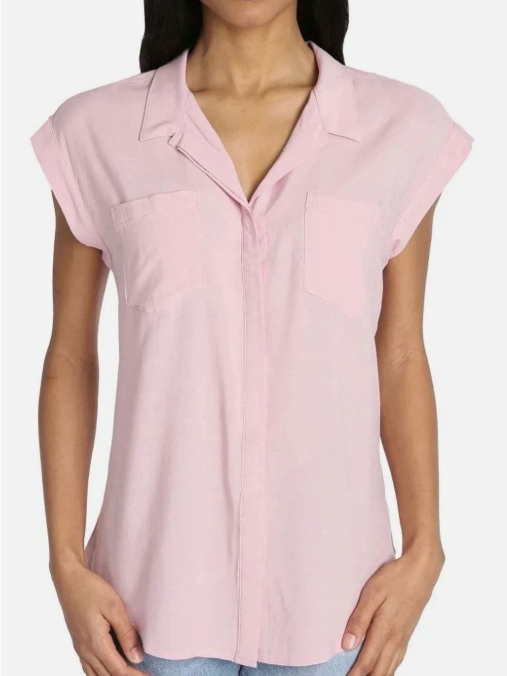 Women's Light Pink Short-Sleeve Notch-Collar Blouse by Jach’s Girlfriend XL